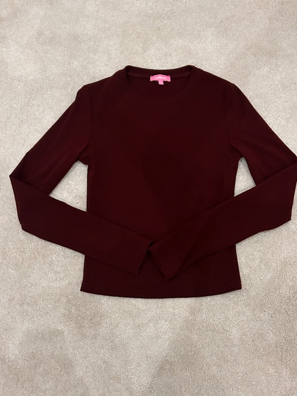 Edikted Burgundy Cropped Long Sleeve Shirt